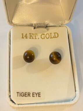 14K Gold Tiger Eye Stud Earrings – Genuine Stone | Classic Everyday Jewelry